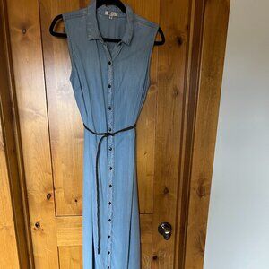 KUT From the Kloth Chambray Denim Sleeveless Belted Button Down Maxi Dress